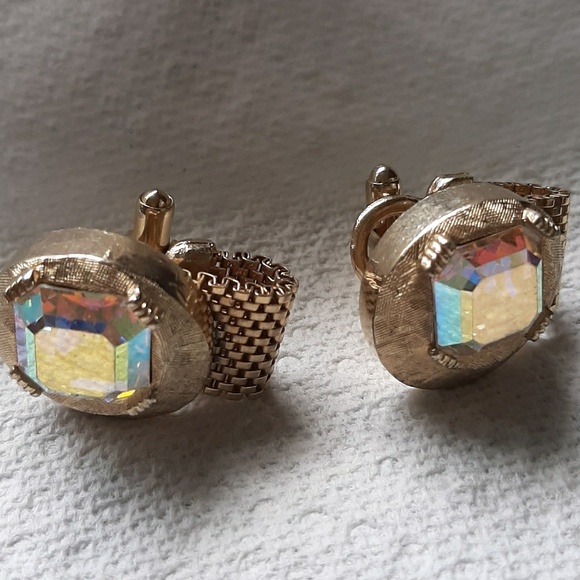 Elegant cuff links gold Tone with clear stone - Picture 1 of 4